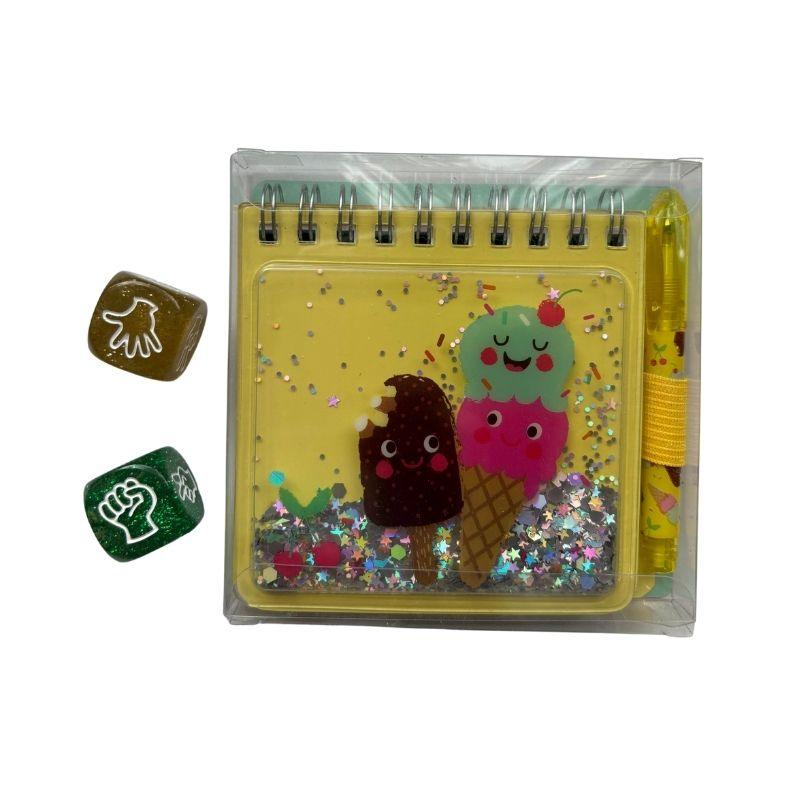 Bolsita de cumple libreta fantasía con mini bolígrafo y Dados Piedra papel o tijera - manodesantaoficial