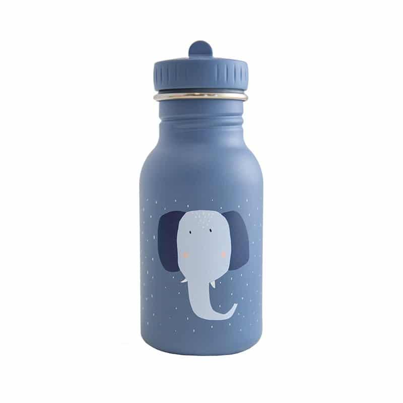 BOTELLA DE ACERO DE LA MARCA TRIXIE DE FORMA CILINDRICA CON TAPON DE PITORRO AL TONO, MODELO ELEFANTE EN COLOR AZUL DENIM