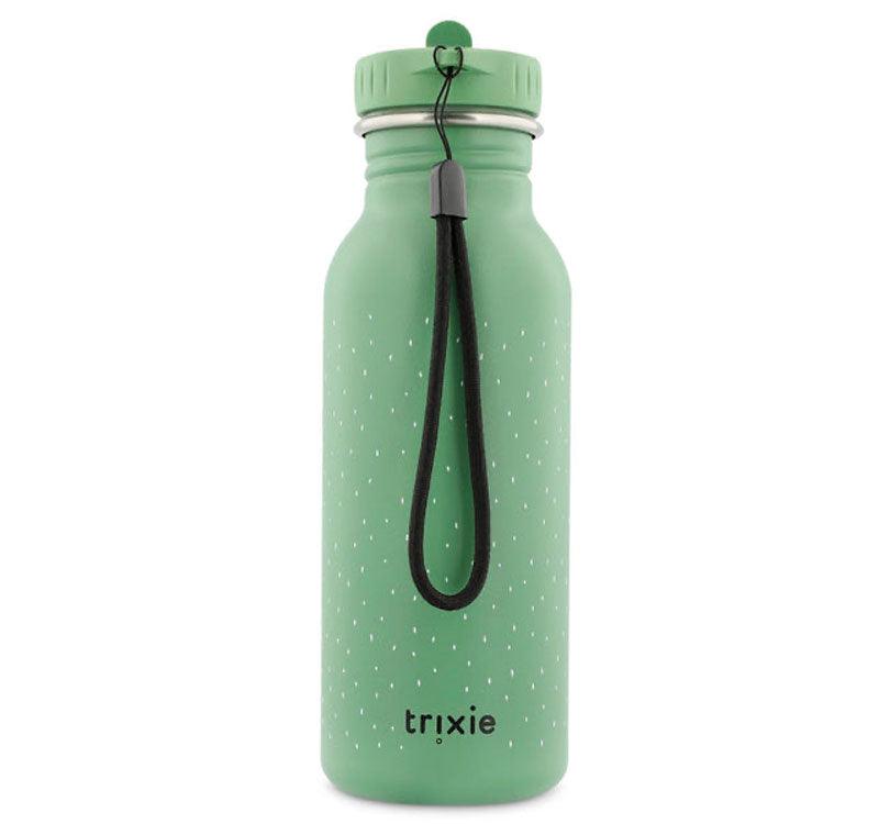 botella infantil de acero inoxidable Rana 500 ml Trixie en color verde suave con cordón para transportar