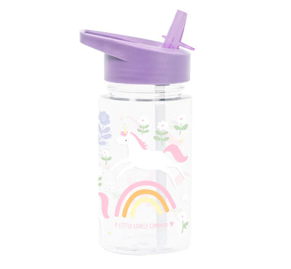 coleccion unicornio little lovely company La botella transparente con unicornios, flores y arco iris es ideal para llevar al colegio o de viaje. La botella tiene una práctica boquilla y no gotea. Así, tu hijo podrá llevar la botella en la mochila sin problemas.