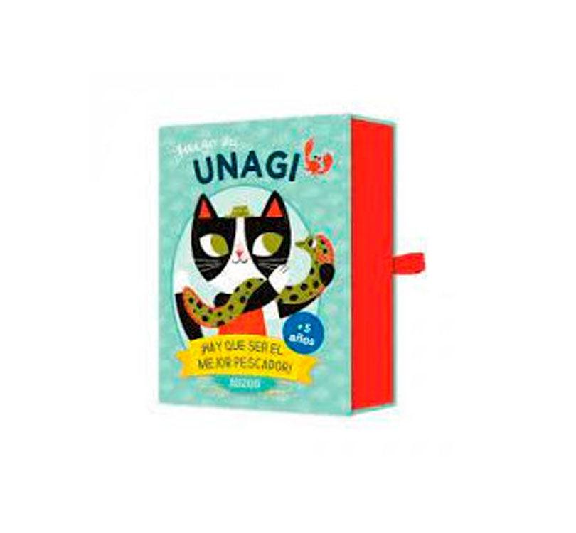 juego de cartas unagi dela marca Auzou caja en color celeste con lateral rojo e ilustración de gato en la parte frontal de la caja