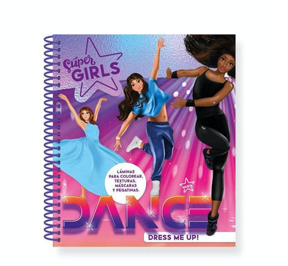  cuaderno de actividades es perfecto para los amantes del baile y la moda. Las Súper Girls comparten sus trucos y consejos de moda para que podáis  crear sus propios estilos y diseños de ropa Imagiland