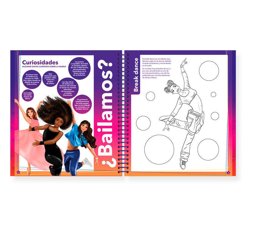  cuaderno de actividades es perfecto para los amantes del baile y la moda. Las Súper Girls comparten sus trucos y consejos de moda para que podáis  crear sus propios estilos y diseños de ropa Imagiland hojas interiores