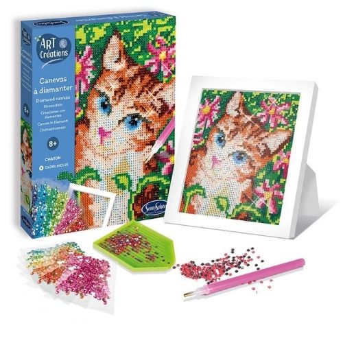 Cuadro mosaico con diamantes Gatito - manodesantaoficial