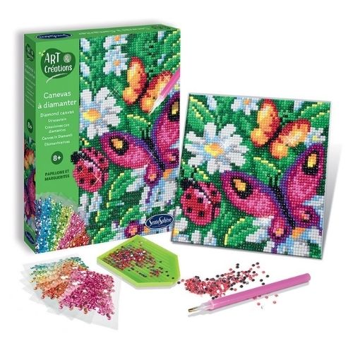 Cuadro mosaico con diamantes Mariquitas y mariposas - manodesantaoficial