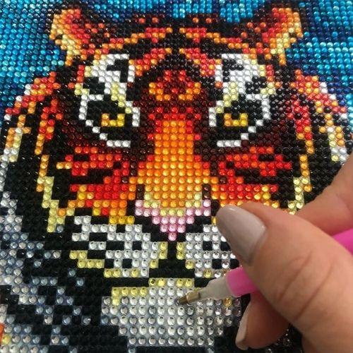 Cuadro mosaico con diamantes Tigre - manodesantaoficial