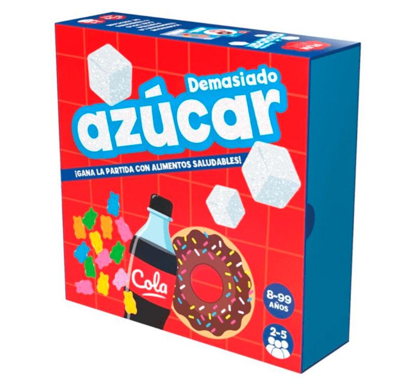 JUEGO DE CRTAS DEMASIADO AZUCAR CAJA DE COLOR ROJO CON DIBUJOS DE ALIMENTOS POCO SALUDABLES DE LA MARCA IMAGILAND