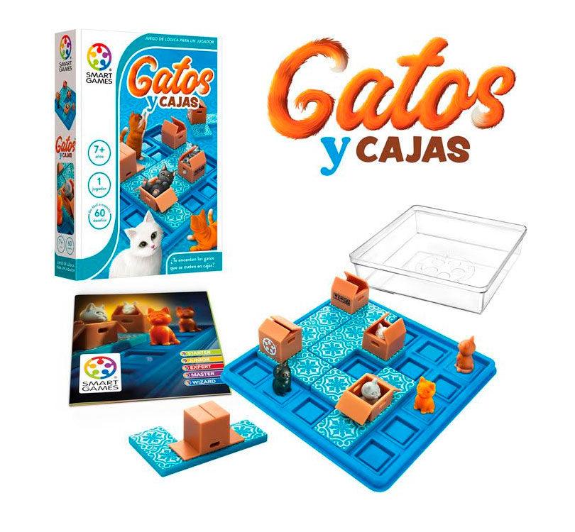 Caja y tablero de juego de gatos y cajas de Smart games "Gatos en Cajas"! Estos traviesos mininos adoran esconderse en cajas de cartón, y ahora necesitan tu ayuda para lograrlo. Mueve las piezas una a una en el tablero portátil y tapado hasta que todos los gatos estén dentro de una caja.