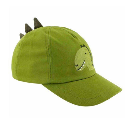 stán confeccionadas con un súper suave algodón reciclado y &nbsp;son ideales para que los peques de la casa las lleven en los días más calurosos y así protegerse del sol. gorra verde seco modelo DINO trixie