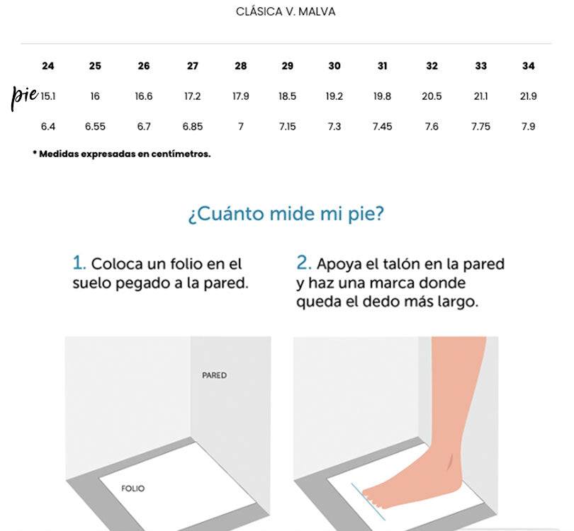 guia de tallas cangejeras modelo clasica malva marca Igor con velcro acuatico