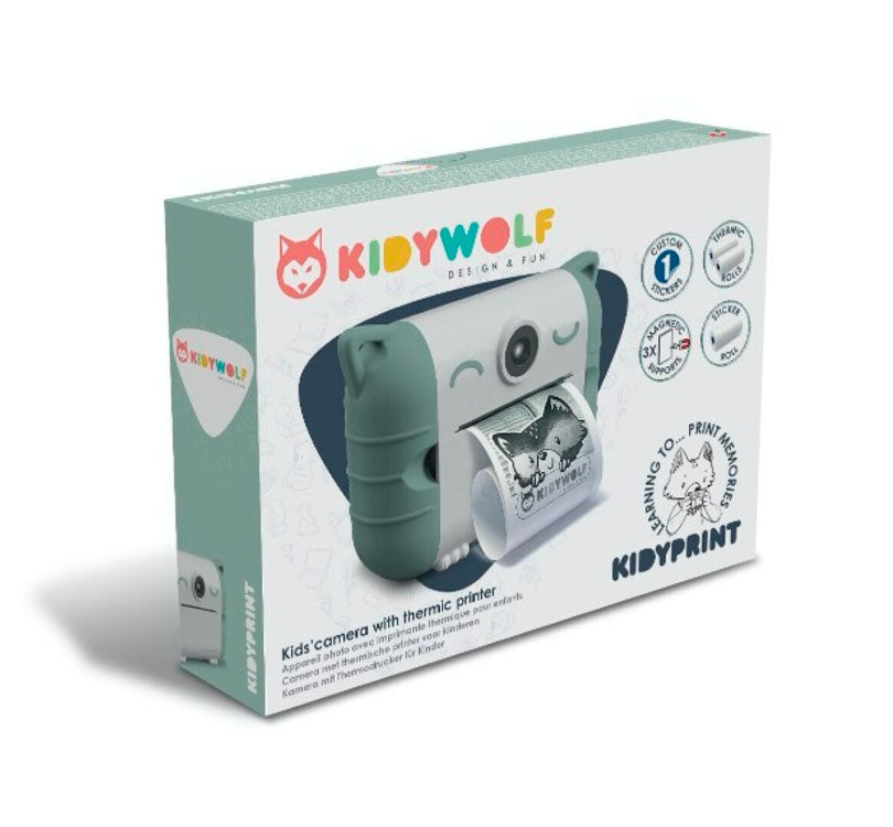 CAJA DE LA KIDYPRINT es para ti: con esta cámara de fotos digital para niños con su impresora térmica integrada, los niños pueden capturar sus momentos más preciados e imprimirlos sin una gota de tinta. en color menta KIDYPRINT MARCA KIDYWOLF