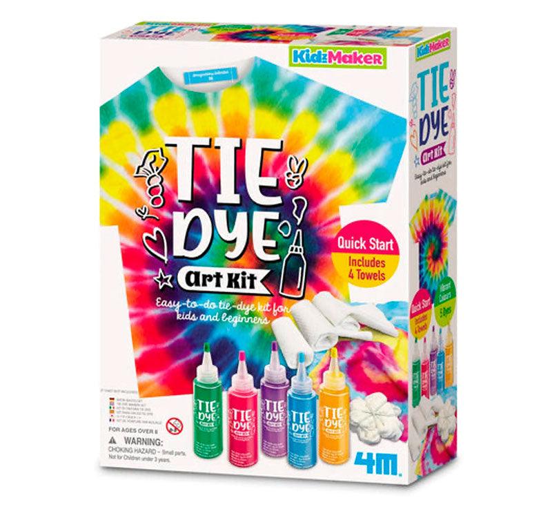 Caja del Kit Tie-Dye! Ideal para niños y principiantes, este kit es divertido y fácil de usar.  ¡Desata tu creatividad y crea camisetas, toallas y bolsos únicos en una maravillosa variedad de colores y diseños!