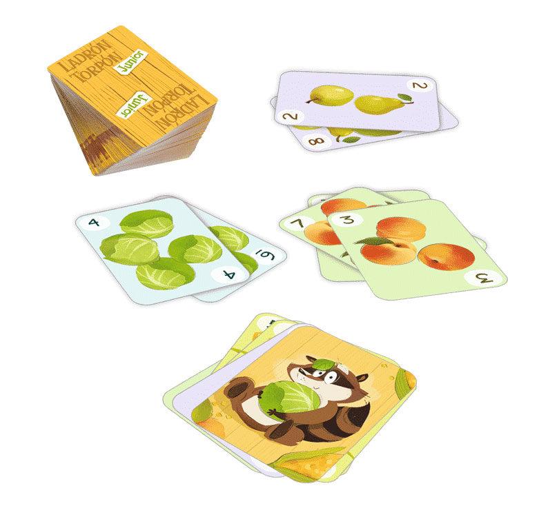 cartas del juego  juego "El Ladrón de Comida"! Este pillo ha mezclado nuestra comida, y ahora es tu misión agrupar las cartas de comida sumando números hasta llegar a 10. ¡Pero ten cuidado!