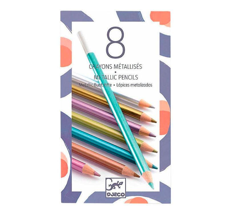 Set de 8 lápices de efecto metalizado de colores, ideal parapetar sobe cartulina o papel oscuro para un efecto ¡WOW!