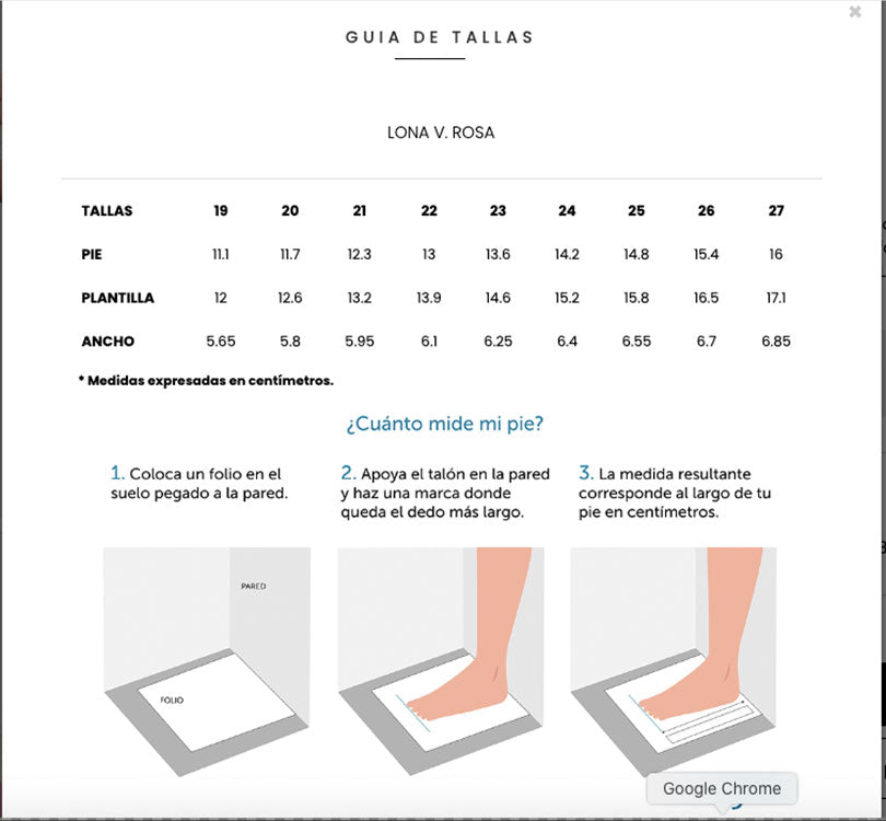 guia de tallas lonas repetuosas marca igor