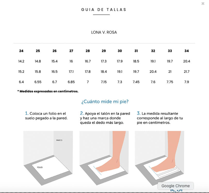 guia de tallas lonas repetuosas marca igor