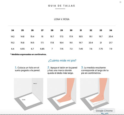 guia de tallas lonas repetuosas marca igor