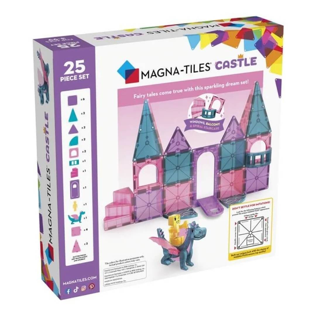 juego de construcción magnética Magna-T Castle! Con 25 piezas, trasera caja contenido fichas