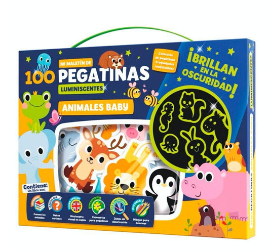 Maletín 100 pegatinas reposicionables luminiscentes Animales Baby - manodesantaoficial