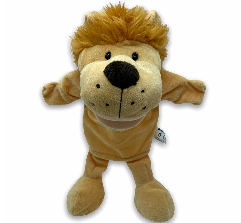 marioneta de mano Ben el león  en color vainilla y con melena de peluche es tono naranja claro de la marca mabapu