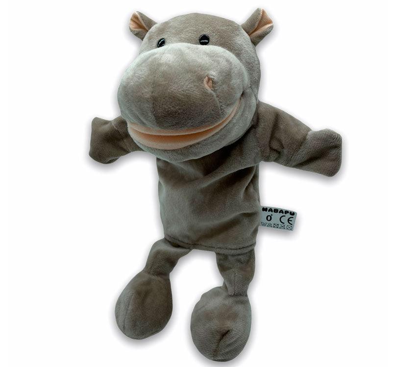 marioneta de mano infantil con forma de hipopótamo en suave felpa de color gris
