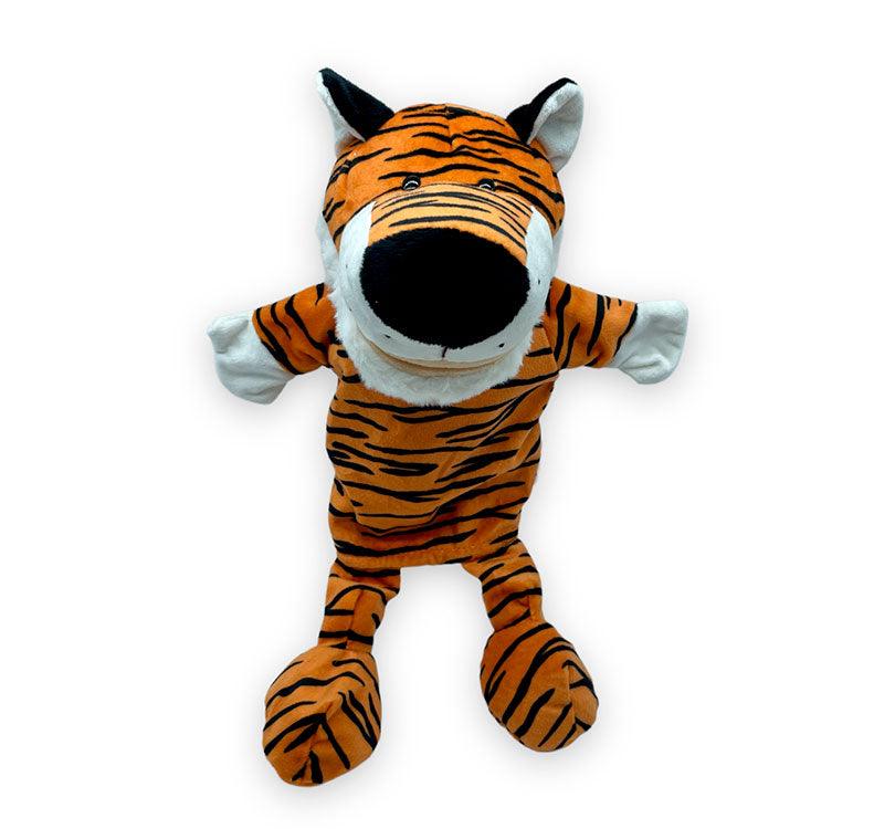 marioneta de mano robert el tigre con estampado animal print de tigre en naranja y negro de la marca mabapu