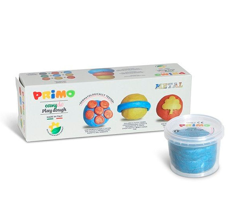 et 3 colores METAL de plastilina Easydò de PRIMO! El set de 3 bloques de plastilina, de 100 gr cada uno en tonos dorado, cobre y azul metalizado marca primo