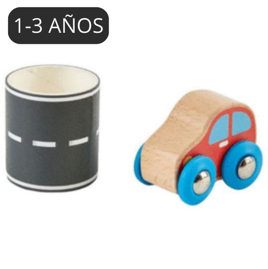 Mini coche de madera con carretera adhesiva - manodesantaoficial