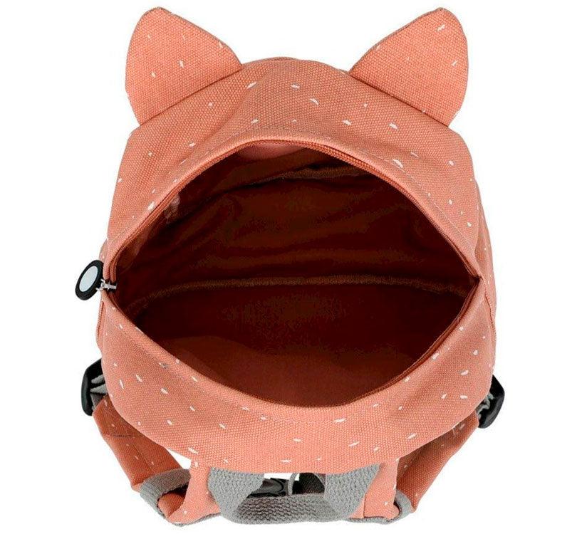 vista dle interior de mochila pequeña gato trixie Esta mochila con forma de adorable gatito, con su carita impresa y sus  adorable orejas, conquistará el corazón de vuestros peques. Sus asas acolchadas y ajustables brindan comodidad en cada paso, mientras el cierre con clip en el pecho evita cualquier percance. en color rosa encarnado