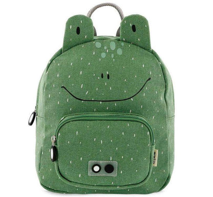 Mochila pequeña  Mr Frog  Rana de la colección trixie baby en color verde suave y con bolsillo frontal 