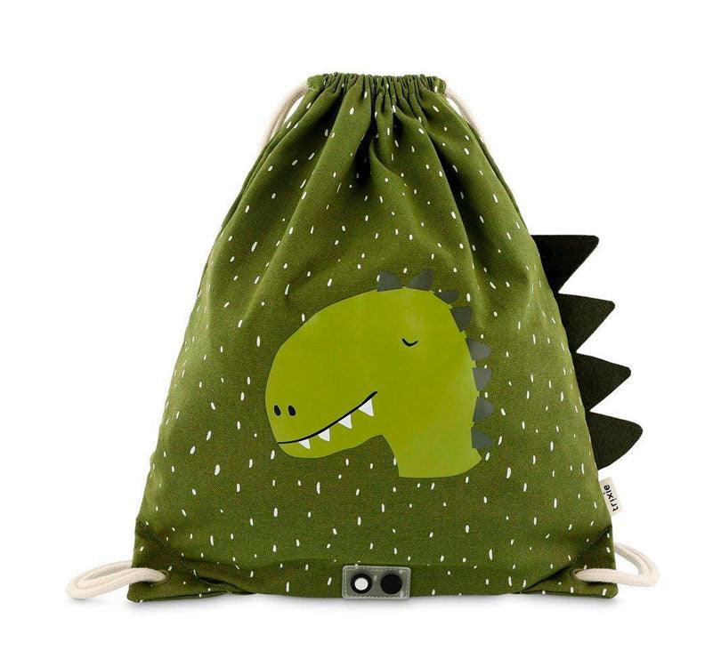 La Mochila saco Dino Trixie es perfecta para los peques de la casa de cuerdas en color verde seco