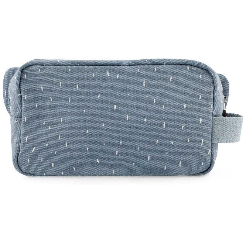 TRASERA DEL Neceser con forma de la colección ELEFANTE de trixie Con un amplio bolsillo con cierre de cremallera y un pequeño bolsillo interior. Con asa para llevarlo cómodamente. EN COLOR AZUL DENIM