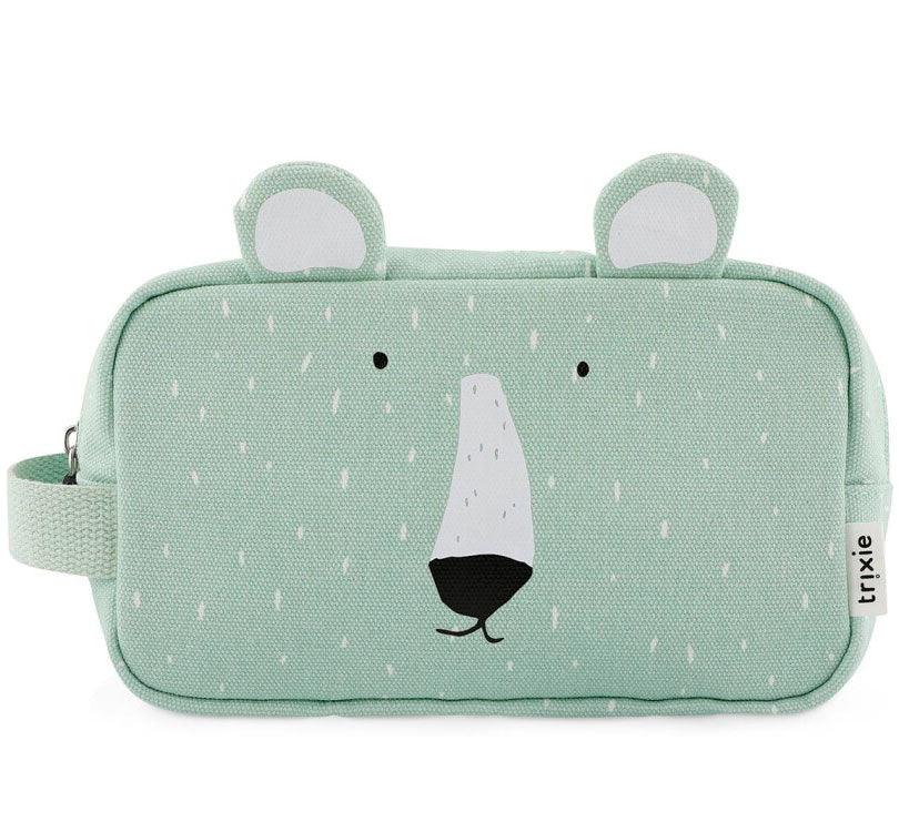 Neceser con forma de la colección Oso Polar de trixie Con un amplio bolsillo con cierre de cremallera y un pequeño bolsillo interior. Con asa para llevarlo cómodamente. Color verde menta 