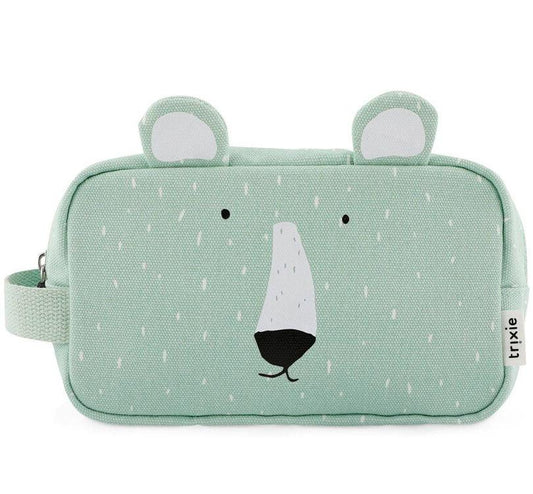 Neceser con forma de la colección Oso Polar de trixie Con un amplio bolsillo con cierre de cremallera y un pequeño bolsillo interior. Con asa para llevarlo cómodamente. Color verde menta 