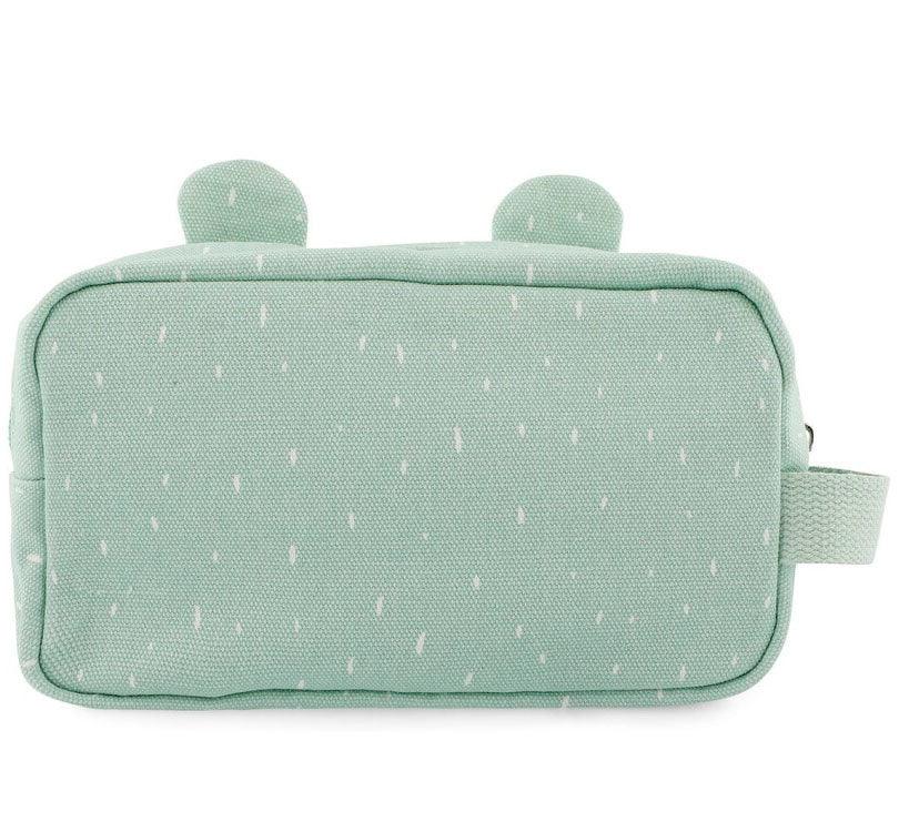 Trasera Neceser con forma de la colección Oso Polar de trixie Con un amplio bolsillo con cierre de cremallera y un pequeño bolsillo interior. Con asa para llevarlo cómodamente. Color verde menta 