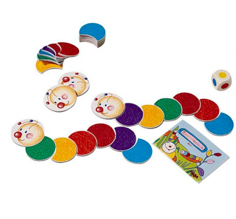 oruga de colores de haba, juego de mesa para los mas peques de la casa para trabajar orden y secuencias juego formato viaje
