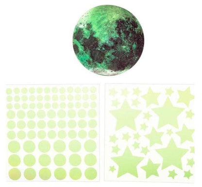 pegatinas de ejemplo del maravillosa noche estrellada dentro de tu propio cuarto!  Estas Pegatinas de pared Luna y estrellas Luminiscentes, al ser expuestas a una fuente de luz, natural o artificial, brillarán cuando estéis a oscuras ¡Eñ efecto es sencillamente precioso!