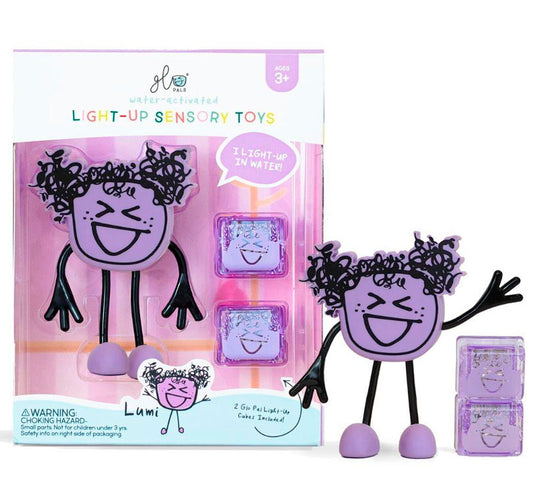 Personaje + 2 Cubos de luz sensoriales para el baño - MORADO - manodesantaoficial