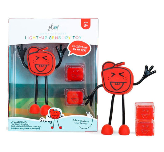 Personaje + 2 Cubos de luz sensoriales para el baño - ROJO - manodesantaoficial