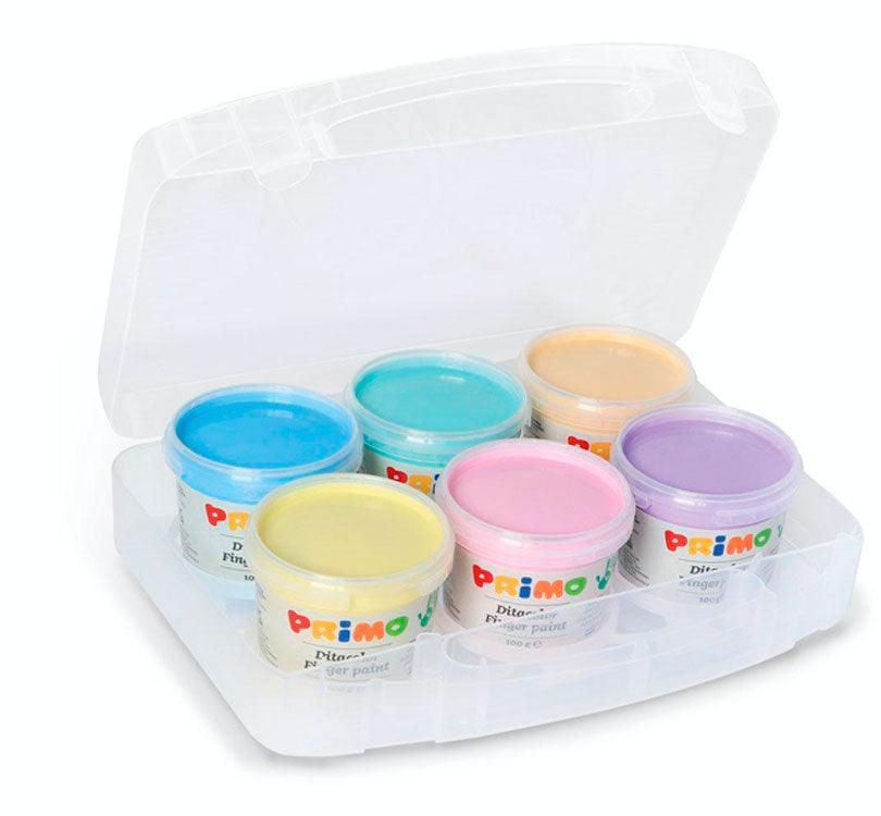 maletín abierto del maletín de Pintura de dedos pastel 6 colores Primo, con 6 colores preciosos y pasteles 