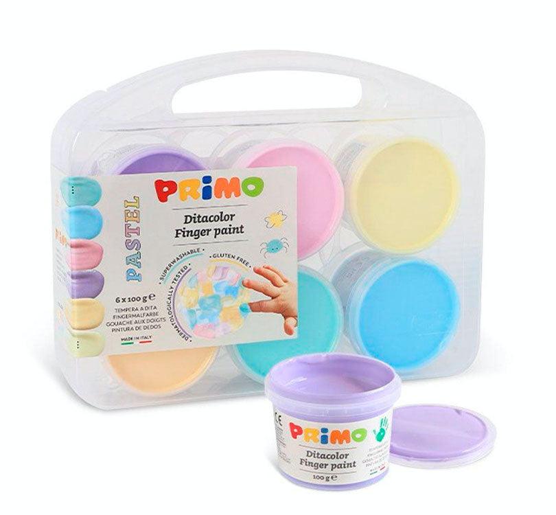 maletín de Pintura de dedos pastel 6 colores Primo, con 6 colores preciosos y pasteles 