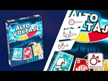 video explicativo del el emocionante juego Alto Voltaje! En la mesa hay una carta con un número que debes sumar o restar rápidamente. ¡Encuentra la carta en tu mano que tenga el resultado correcto y sé más rápido que los demás jugadores!