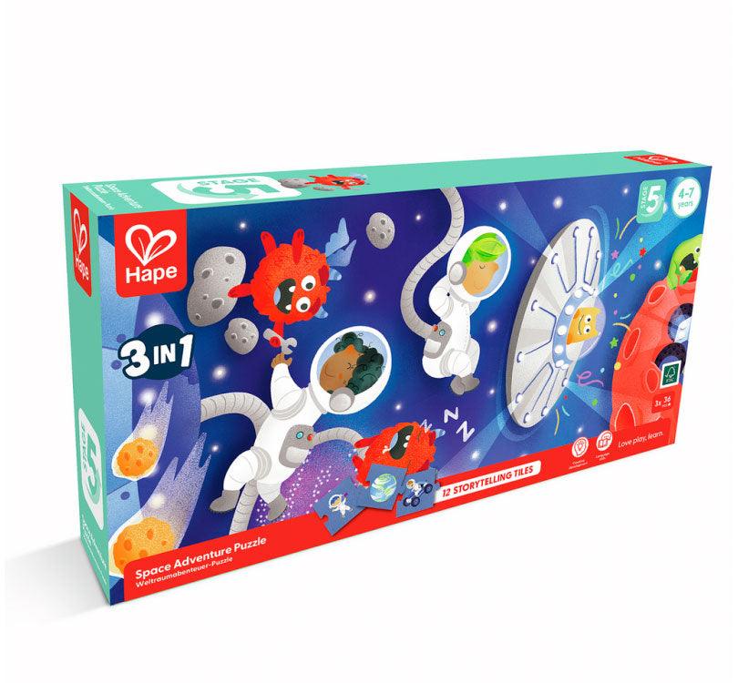  puzzle multi-pack de temática espacial. Compuesto por 3 puzzles separados, puedes  además, montar tu propia historia intergaláctica