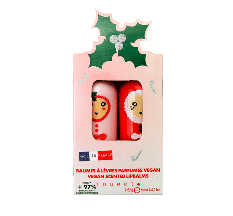 packaging labiales de Navidad con nuestro dúo rosa y rojo. marca inuwet