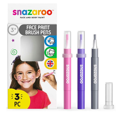 Pack de Rotuladores de Maquillaje Fantasía de Snazaroo, podrás lograr cualquier diseño en cara de tus peques con la máxima facilidad y rapidez! Incluye tres rotuladores Rosa, morado y plateado, los colores de pintura facial más populares y versátiles de la increíble gama Snazaroo.