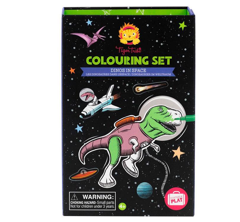 Este kit lo tiene todo para la máxima diversión : rotuladores para pintar, decora con pegatinas y bloc de laminas para decorar y colorear. Ambientado  dinosaurios. caja