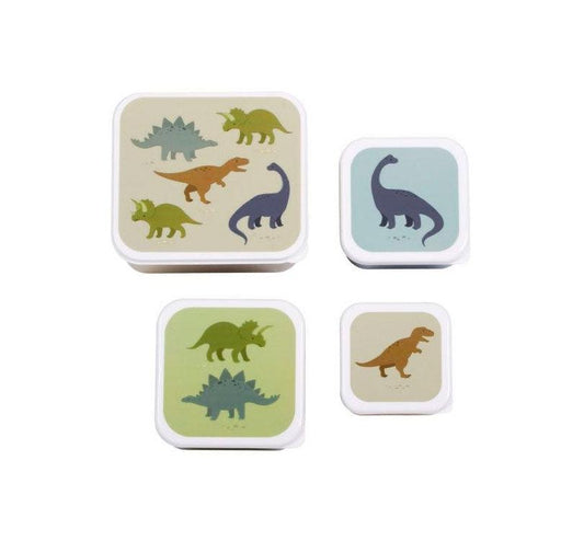 Set de Fiambreras inspiradas en nuestros dinosaurios favoritos! Son cuatro, en diferentes tamaños y diseños a juego, perfectos para el cole, paseos o para guardar tus meriendas en casa.