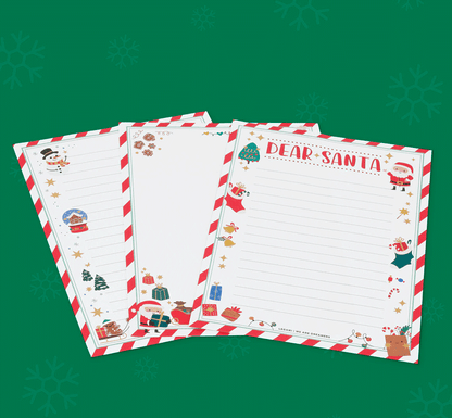 Kit para Escribir la Carta a Papá Noel Dear Santa de Legami. Escribe todo lo que deseas encontrar bajo el árbol en las 3 cartas en blanco, mételas en el sobre temático, añade la postal para darle las gracias a Papá Noel y decóralo todo con las pegatinas  set de Legami set 3 cartas