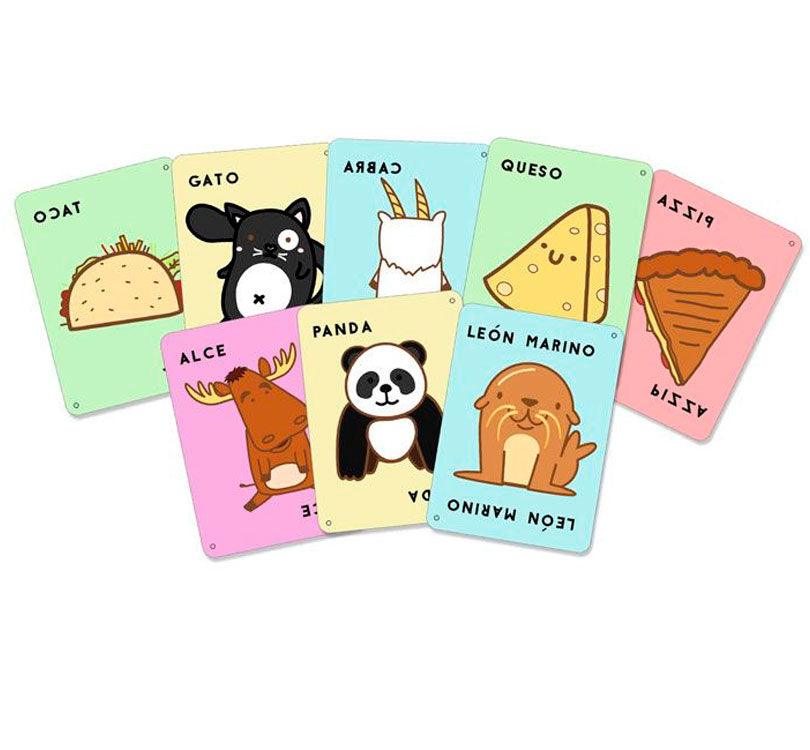 cartas incluidas en el juego juego de cartas taco vuelta cabra queso pizza nueva versión del juego Taco original caja en color rosa fucsia