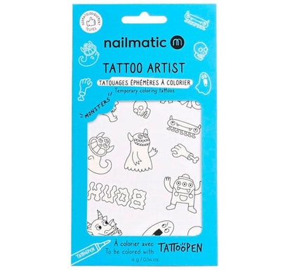 TATUAJES PARA COLOREAS ¡Añade magia a la piel! Colorea tus propios tatuajes y diviértete con los rotuladores Tattoopen. ¡Es el mejor modo de llevar tu Monstruo contigo a todas partes! nailmatic blister